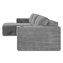 Rolled & Compressed Left Sectional in Corduroy Velvet 3 pcs - Grey