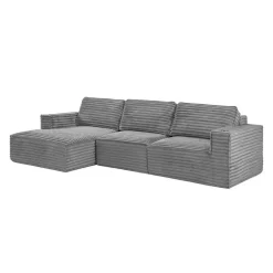 Rolled & Compressed Left Sectional in Corduroy Velvet 3 pcs - Grey