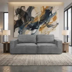 Rolled & Compressed Loveseat in Corduroy Velvet - Grey