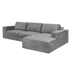 Rolled & Compressed Right Sectional in Corduroy Velvet 3 pcs - Grey
