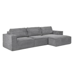 Rolled & Compressed Right Sectional in Corduroy Velvet 3 pcs - Grey
