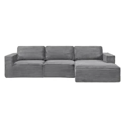 Rolled & Compressed Right Sectional in Corduroy Velvet 3 pcs - Grey