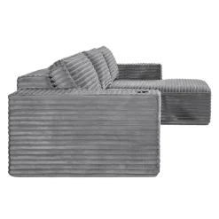Rolled & Compressed Right Sectional in Corduroy Velvet 3 pcs - Grey