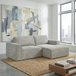 Rolled & Compressed Right Sectional in Corduroy Velvet 2 pcs - Beige