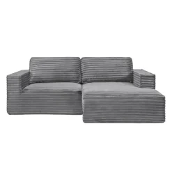 Rolled & Compressed Right Sectional in Corduroy Velvet 2 pcs - Grey
