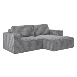 Rolled & Compressed Right Sectional in Corduroy Velvet 2 pcs - Grey