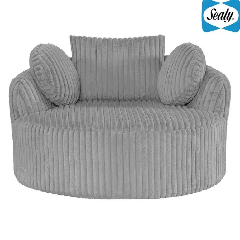 Rolled & Compressed Sealy Corduroy Armchair-in-a-Box with an Ottoman - Grey