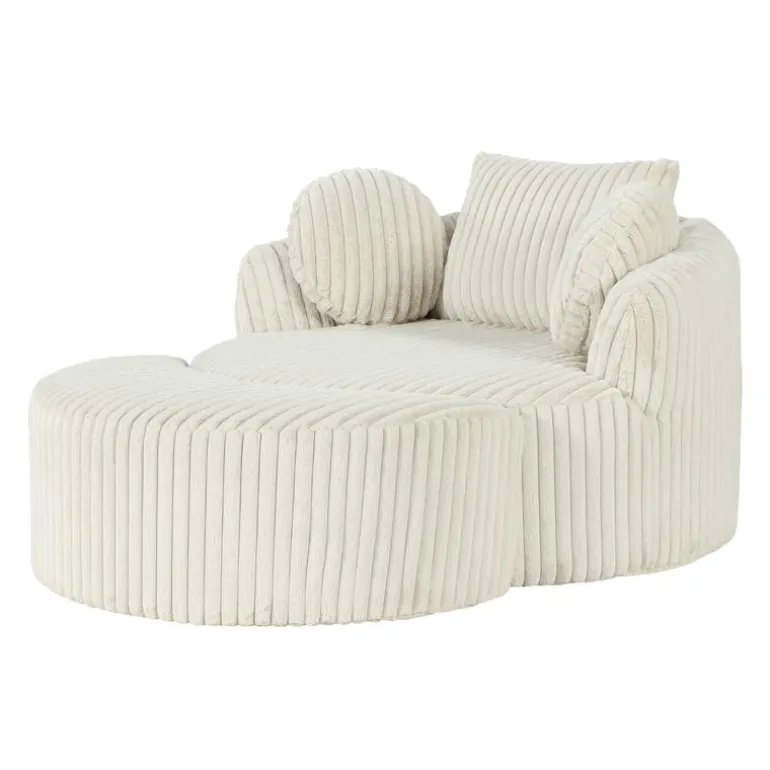 Rolled & Compressed Sealy Corduroy Armchair-in-a-Box with an Ottoman - Cream