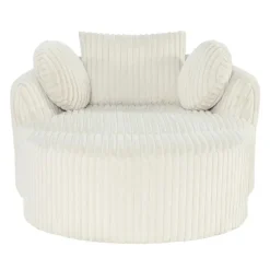 Rolled & Compressed Sealy Corduroy Armchair-in-a-Box with an Ottoman - Cream