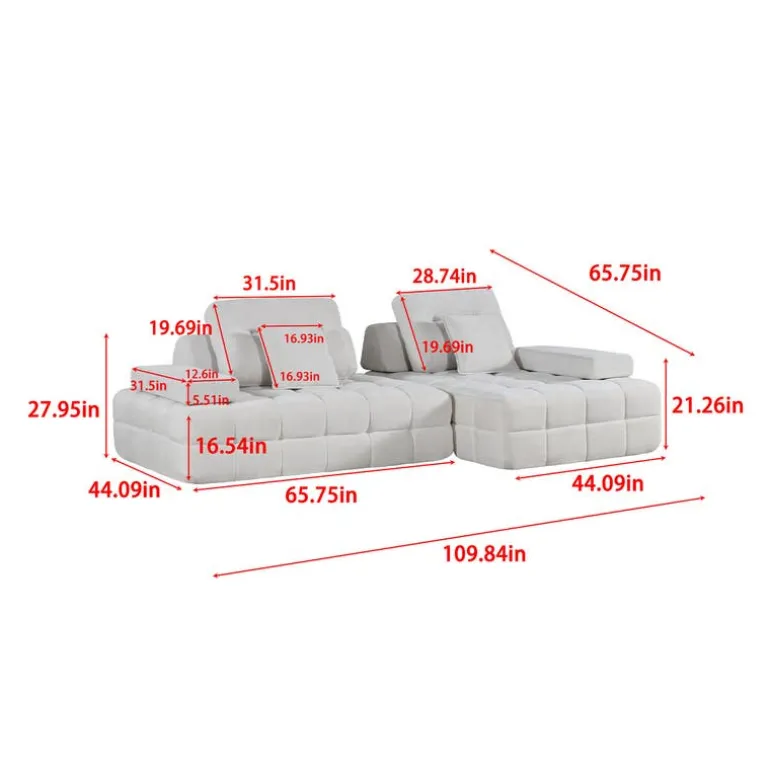 Rolled and Compressed Sectional-in-a-Box with Right-Facing Chaise