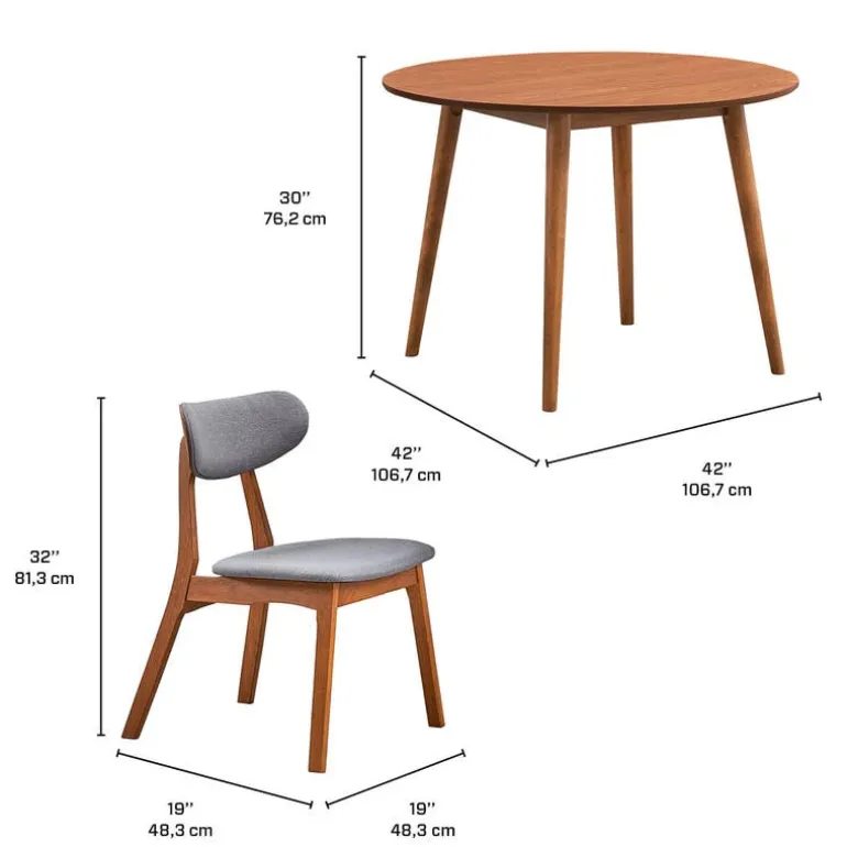 Round Dining Table with 2 Chairs - Grey
