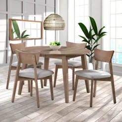Round Extendable Solid Wood Dining Table 48