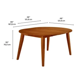 Round Extendable Solid Wood Dining Table 48" to 66" - Brown