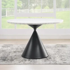Round Marble Dining Table with 4 Upholstered Chairs - 48"