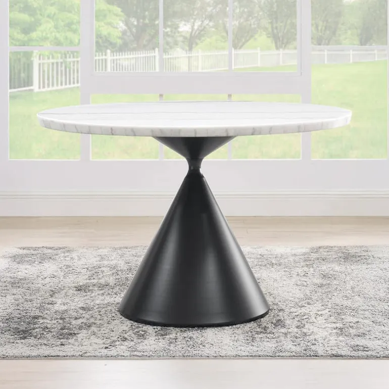 Round Marble Dining Table with 4 Upholstered Chairs - 48"