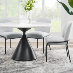 Round Marble Dining Table with 4 Upholstered Chairs - 48