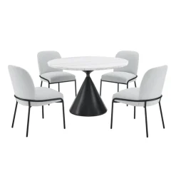 Round Marble Dining Table with 4 Upholstered Chairs - 48