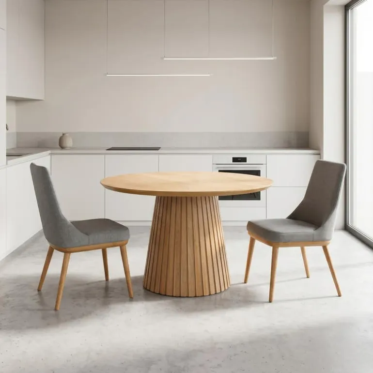 Round Pedestal Dining Table with 2 Chairs - Grey