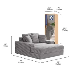 Sealy Corduroy Velvet Chaise - Grey