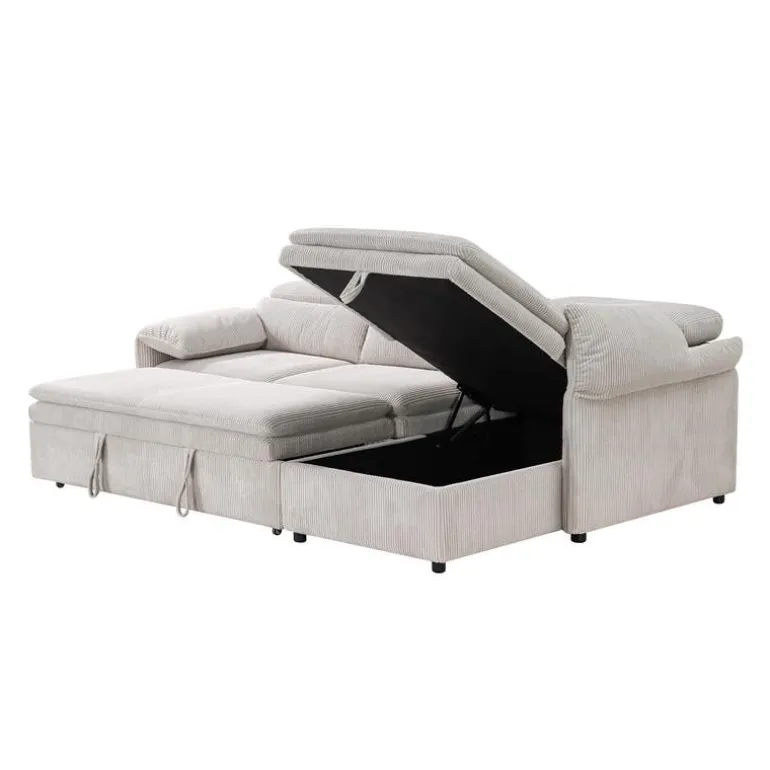 Sectional Bed and a Right-Side Chaise with Storage - Beige