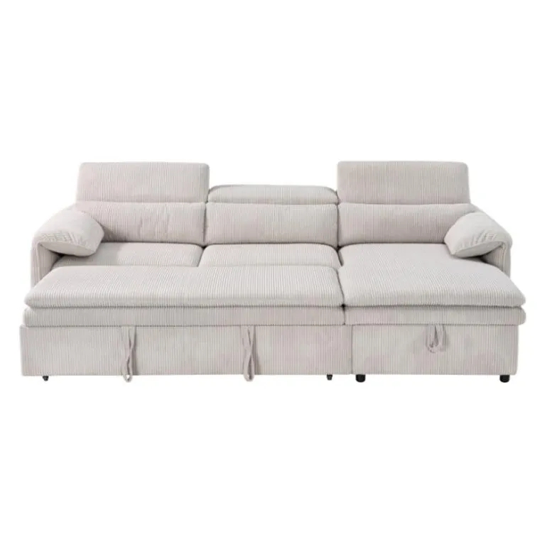 Sectional Bed and a Right-Side Chaise with Storage - Beige