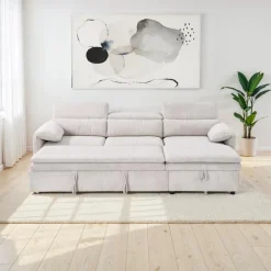 Sectional Bed and a Right-Side Chaise with Storage - Beige