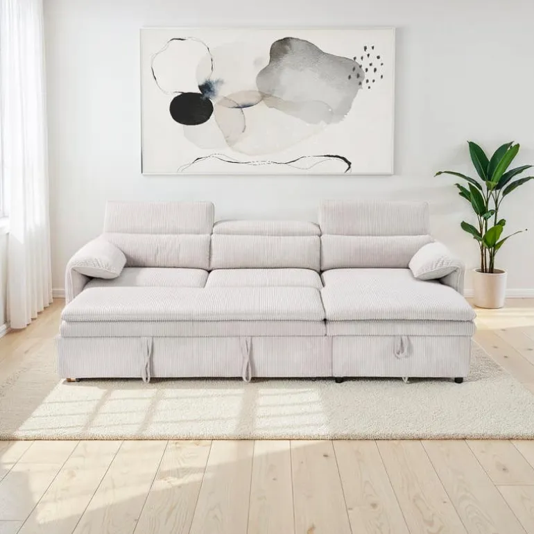 Sectional Bed and a Right-Side Chaise with Storage - Beige