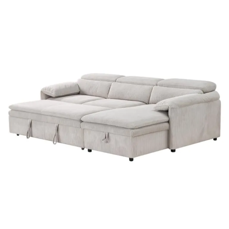 Sectional Bed and a Right-Side Chaise with Storage - Beige