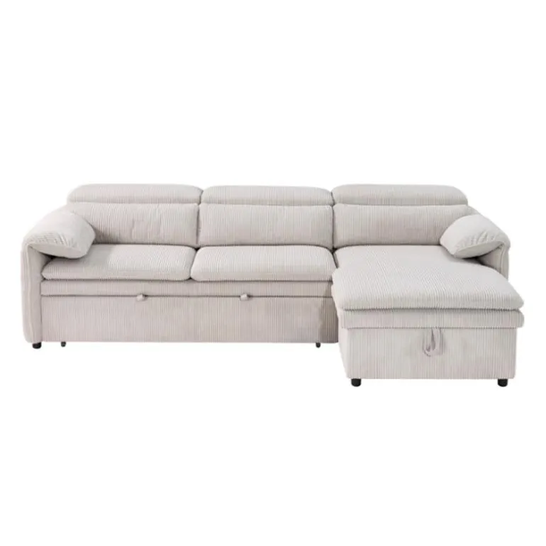 Sectional Bed and a Right-Side Chaise with Storage - Beige