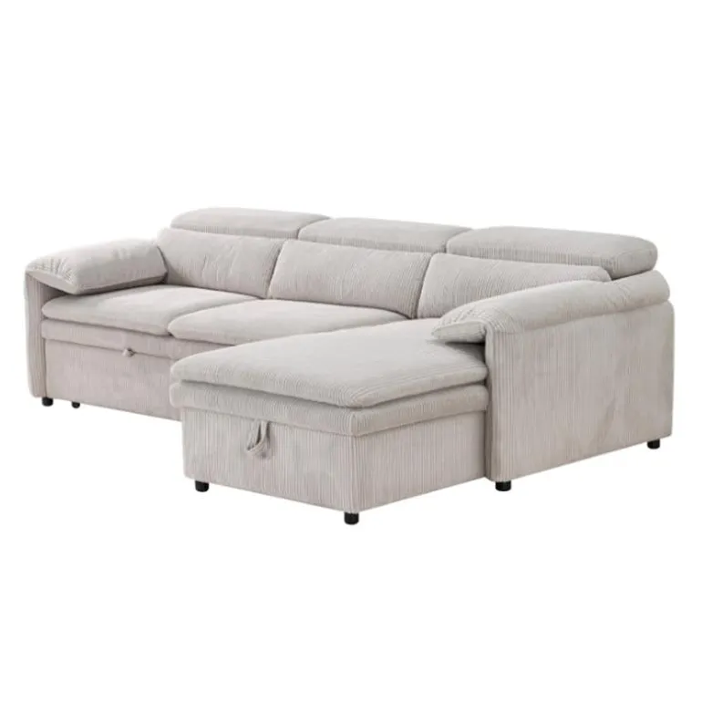 Sectional Bed and a Right-Side Chaise with Storage - Beige