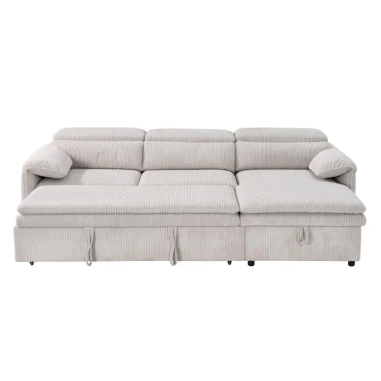 Sectional Bed and a Right-Side Chaise with Storage - Beige