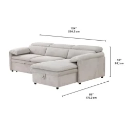 Sectional Bed and a Right-Side Chaise with Storage - Beige