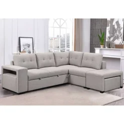 Sectional Bed with Chaise, Storage, and 2 Removable Ottomans