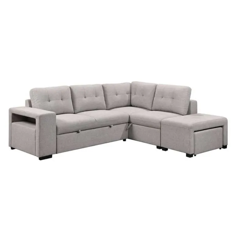 Sectional Bed with Chaise, Storage, and 2 Removable Ottomans