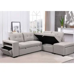 Sectional Bed with Chaise, Storage, and 2 Removable Ottomans