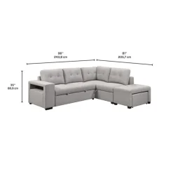 Sectional Bed with Chaise, Storage, and 2 Removable Ottomans