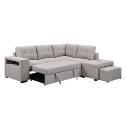 Sectional Bed with Chaise, Storage, and 2 Removable Ottomans