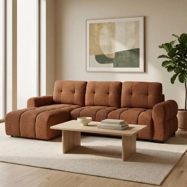 Sectional Bed with Left-Facing Chaise and Storage - Terracotta