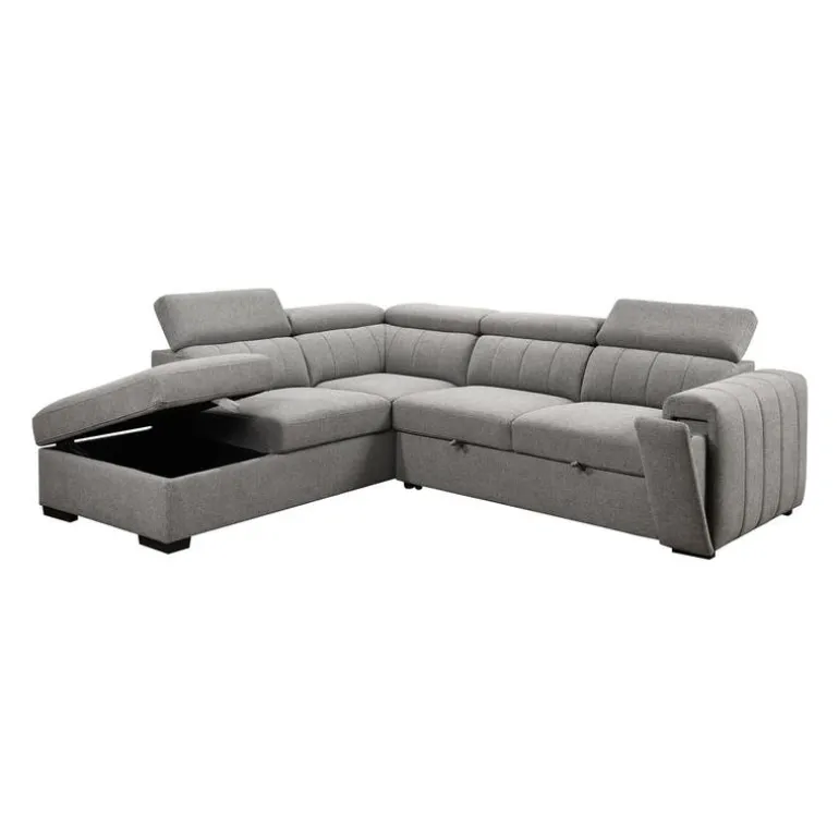 Sectional Bed with Left-Side Chaise, Adjustable Headrests, and Storage