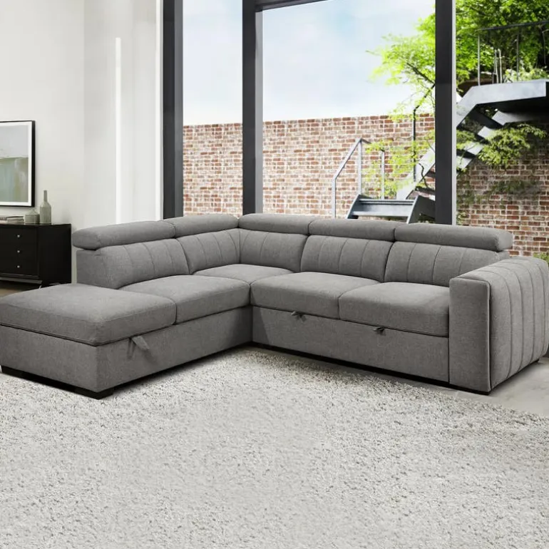 Sectional Bed with Left-Side Chaise, Adjustable Headrests, and Storage