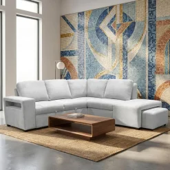 Sectional Bed with Right-Facing Chaise, Storage Compartments and an Extendable Ottoman