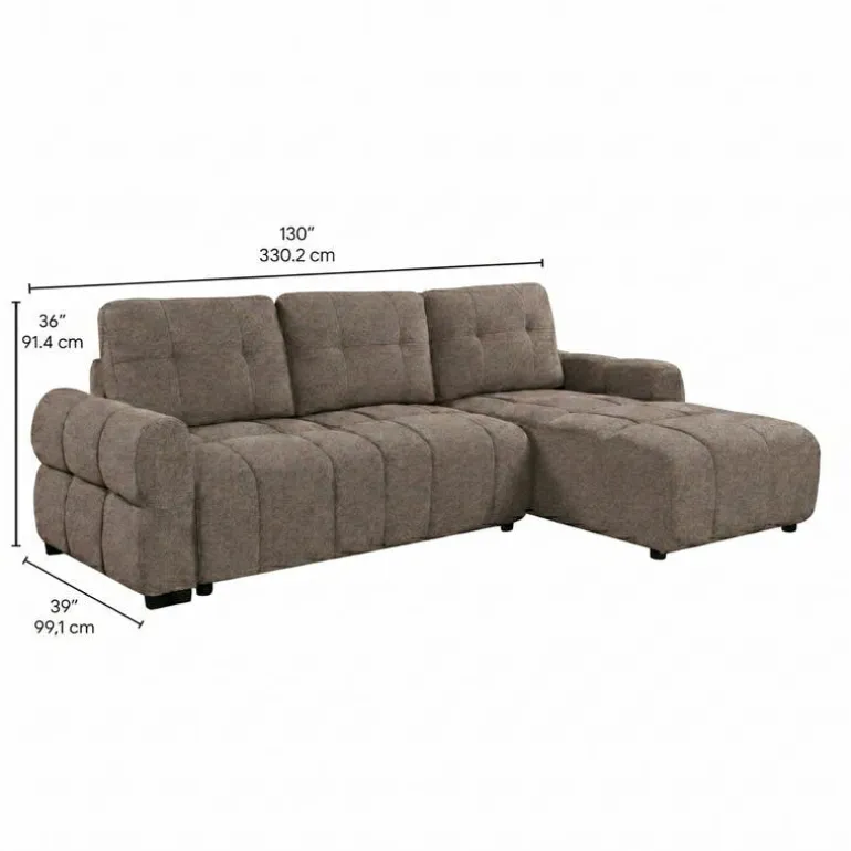 Sectional Bed with Right-Facing Chaise and Storage - Grey