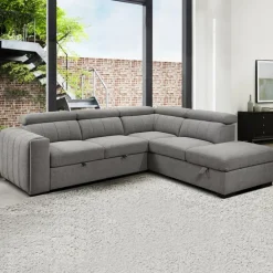 Sectional Bed with Right-Side Chaise, Adjustable Headrests, and Storage
