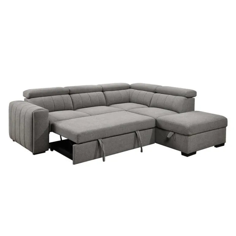 Sectional Bed with Right-Side Chaise, Adjustable Headrests, and Storage
