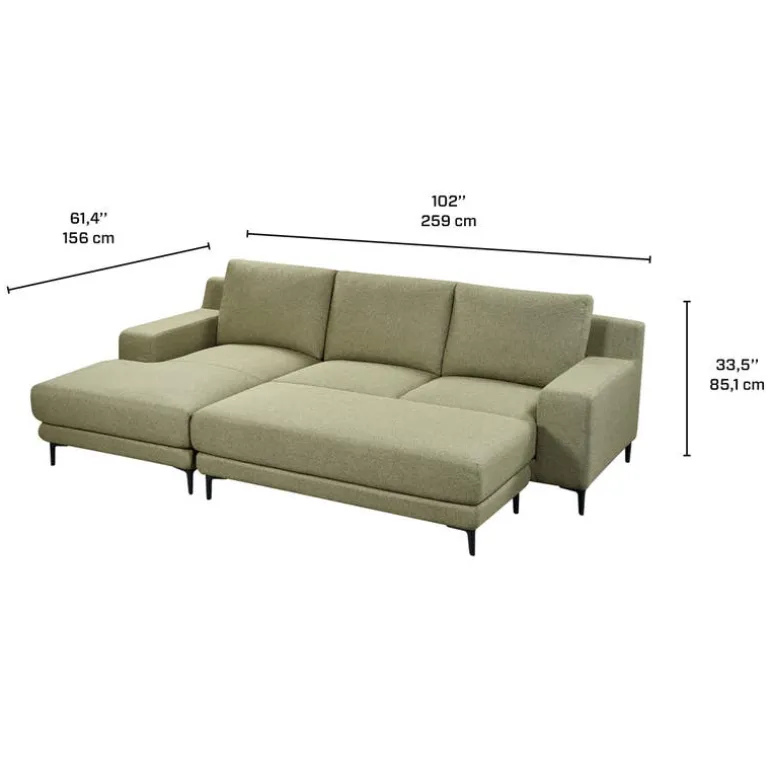 Sectional with Left-Side Chaise and Ottoman - Green