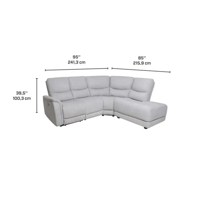 Sectional with Power Recliner - Grey