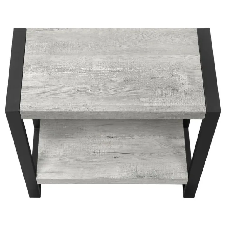 Side table - 2 tiers / 1 shelf / rectangular - 24"h - grey reclaimed wood-loo - Monarch