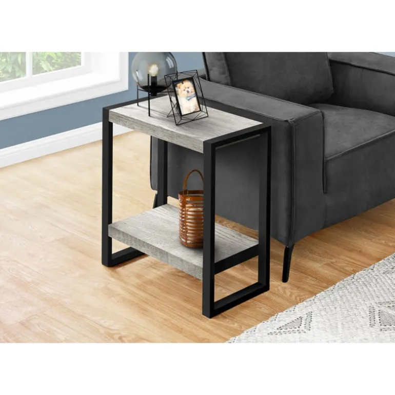 Side table - 2 tiers / 1 shelf / rectangular - 24"h - grey reclaimed wood-loo - Monarch