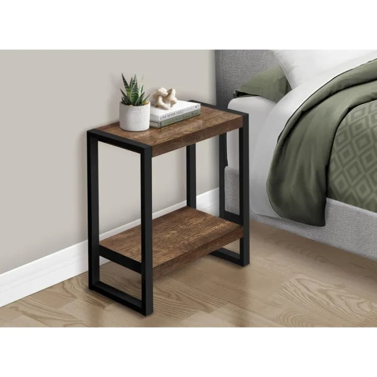 Side table - 2 tiers / 1 shelf / rectangular - 24"h - brown reclaimed wood-lo - Monarch