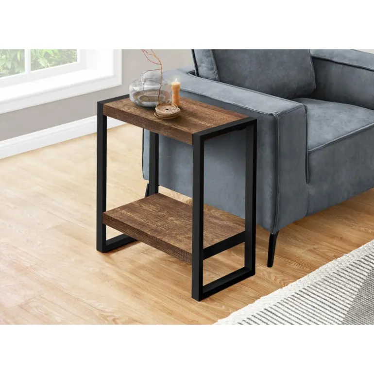 Side table - 2 tiers / 1 shelf / rectangular - 24"h - brown reclaimed wood-lo - Monarch